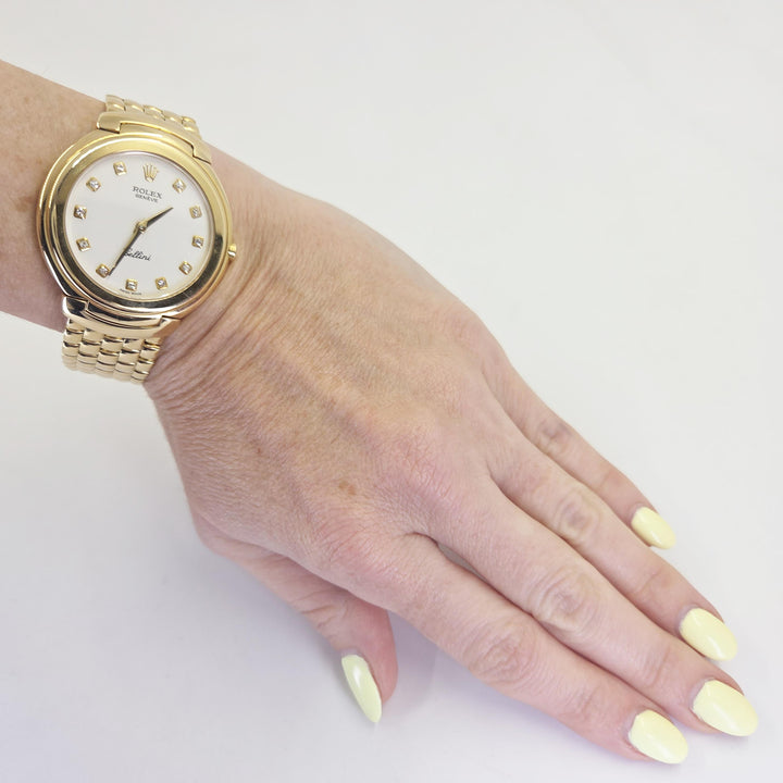 Rolex Cellini 37mm 18K Yellow Gold Quartz Watch Diamond Dial