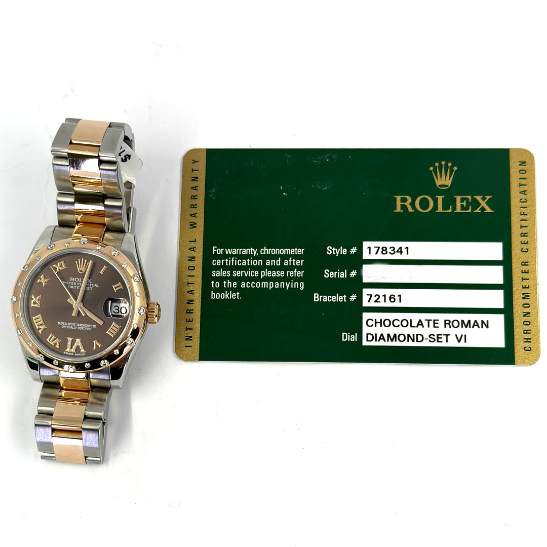 Rolex Datejust 31mm – 18K Rose Gold & Stainless Steel, Chocolate Diamond Dial