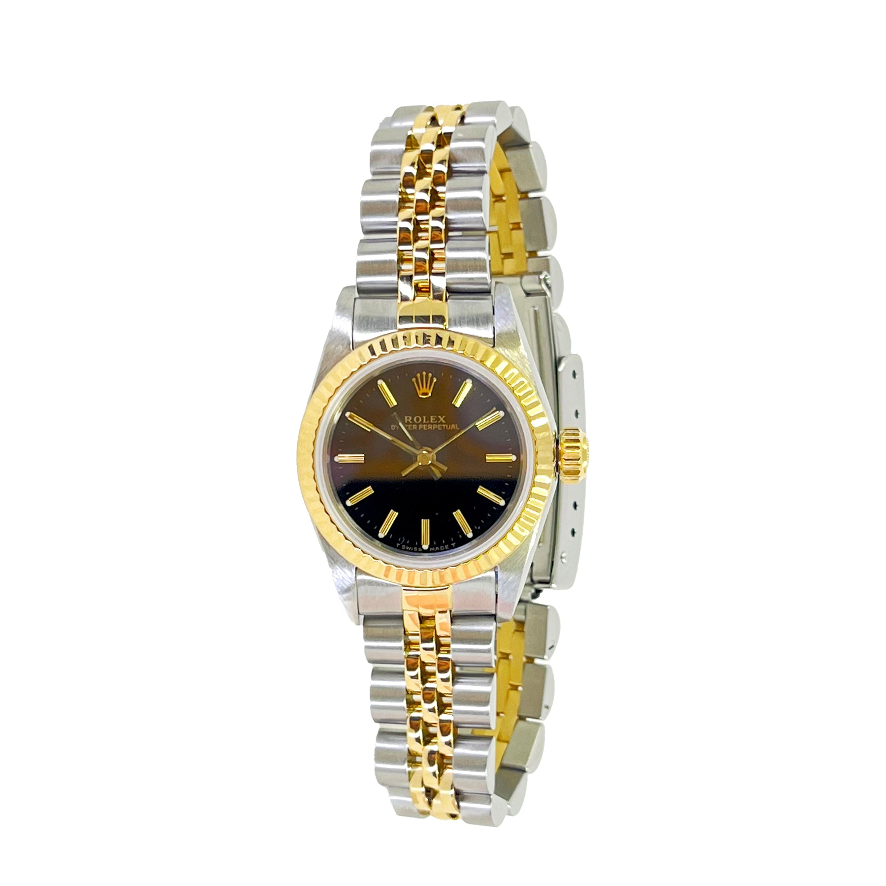 MINT ROLEX OYSTER PERPETUAL 24MM BLACK ARABIC WATCH Rolex 1908 Domed And Fluted Bezel Black Index Arabic Dial  main image 3