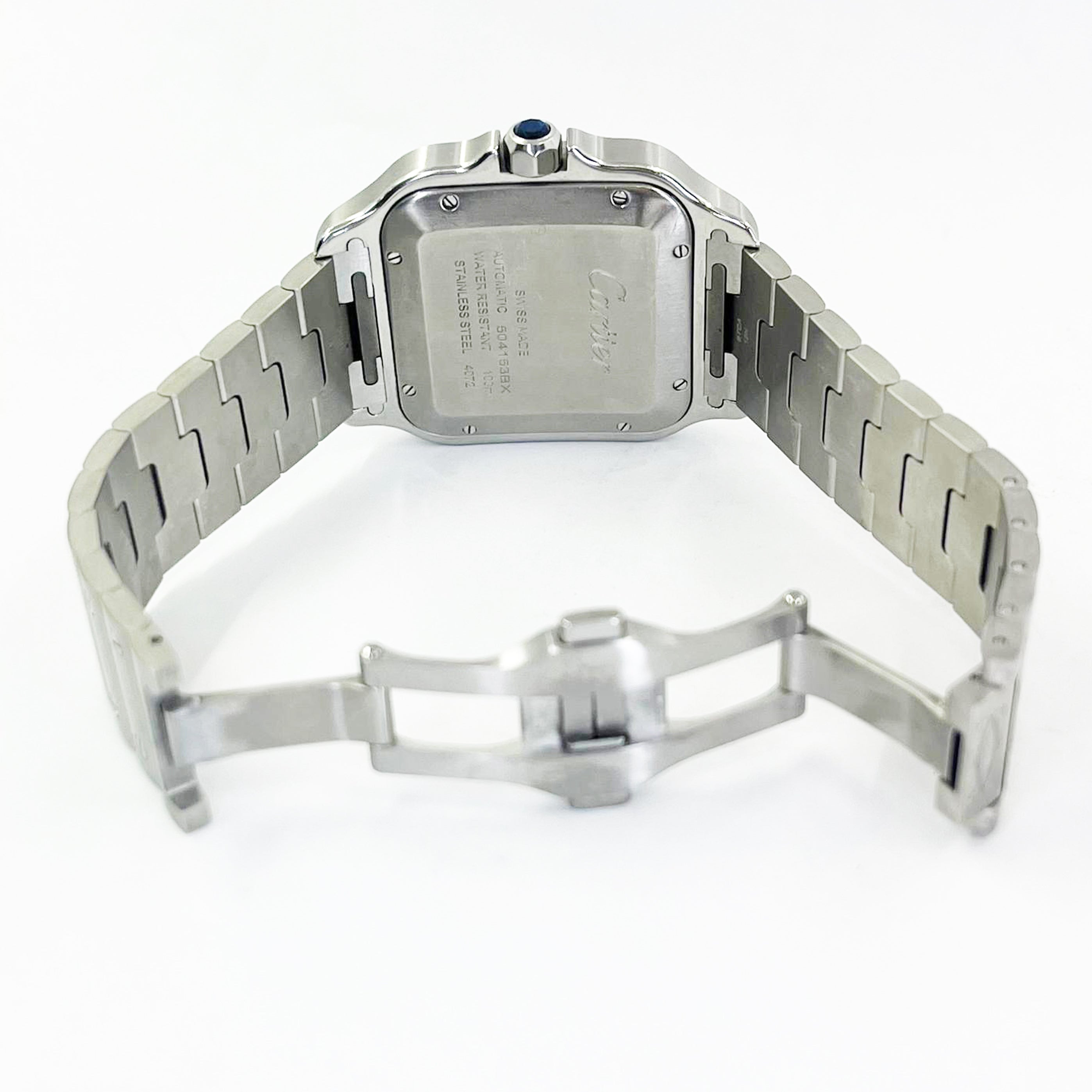 Cartier Santos Large Automatic Stainless Steel Watch with Blued