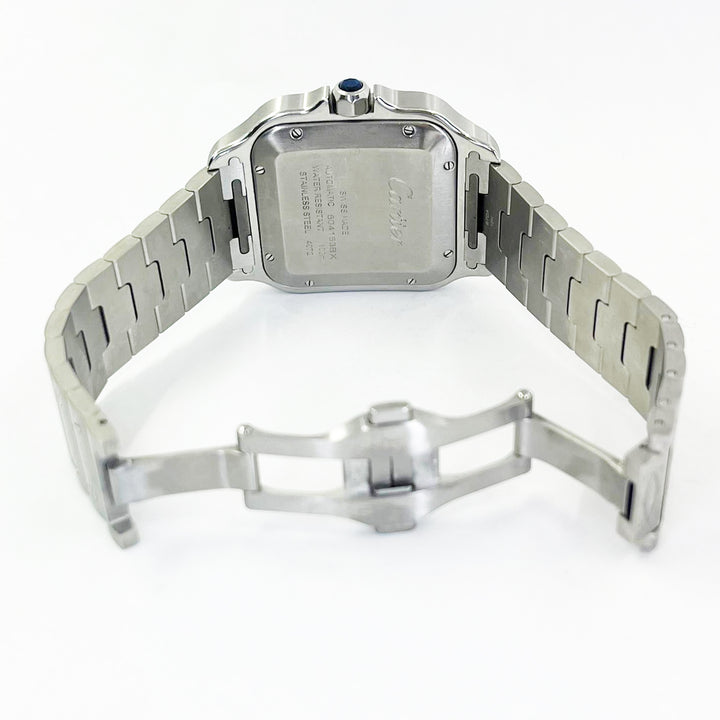 Cartier Santos Large Automatic Stainless Steel Watch with Blued Bezel