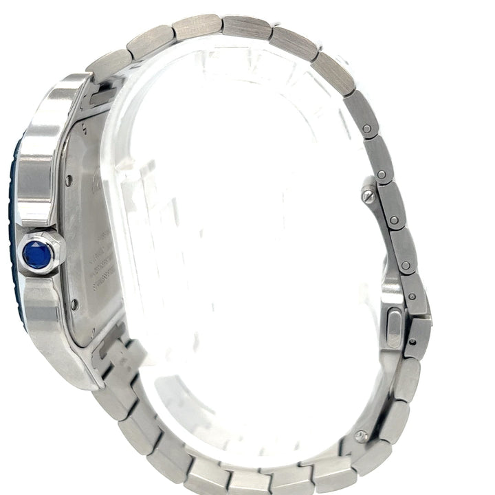 Cartier Santos Large Automatic Stainless Steel Watch with Blued Bezel