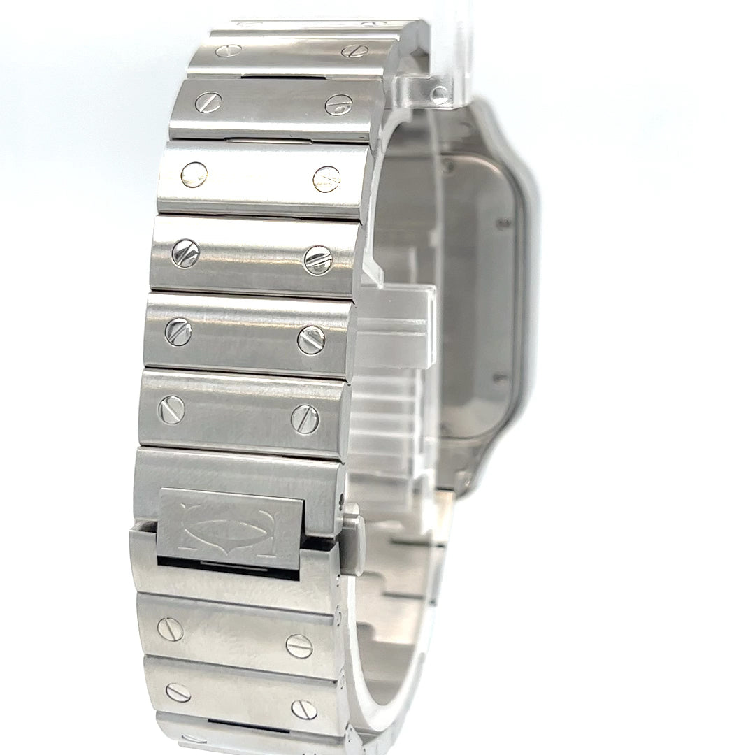 Cartier Santos Large Automatic Stainless Steel Watch with Blued Bezel