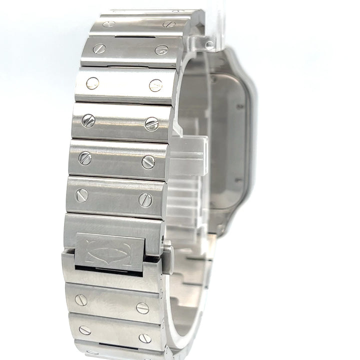 Cartier Santos Large Automatic Stainless Steel Watch with Blued Bezel