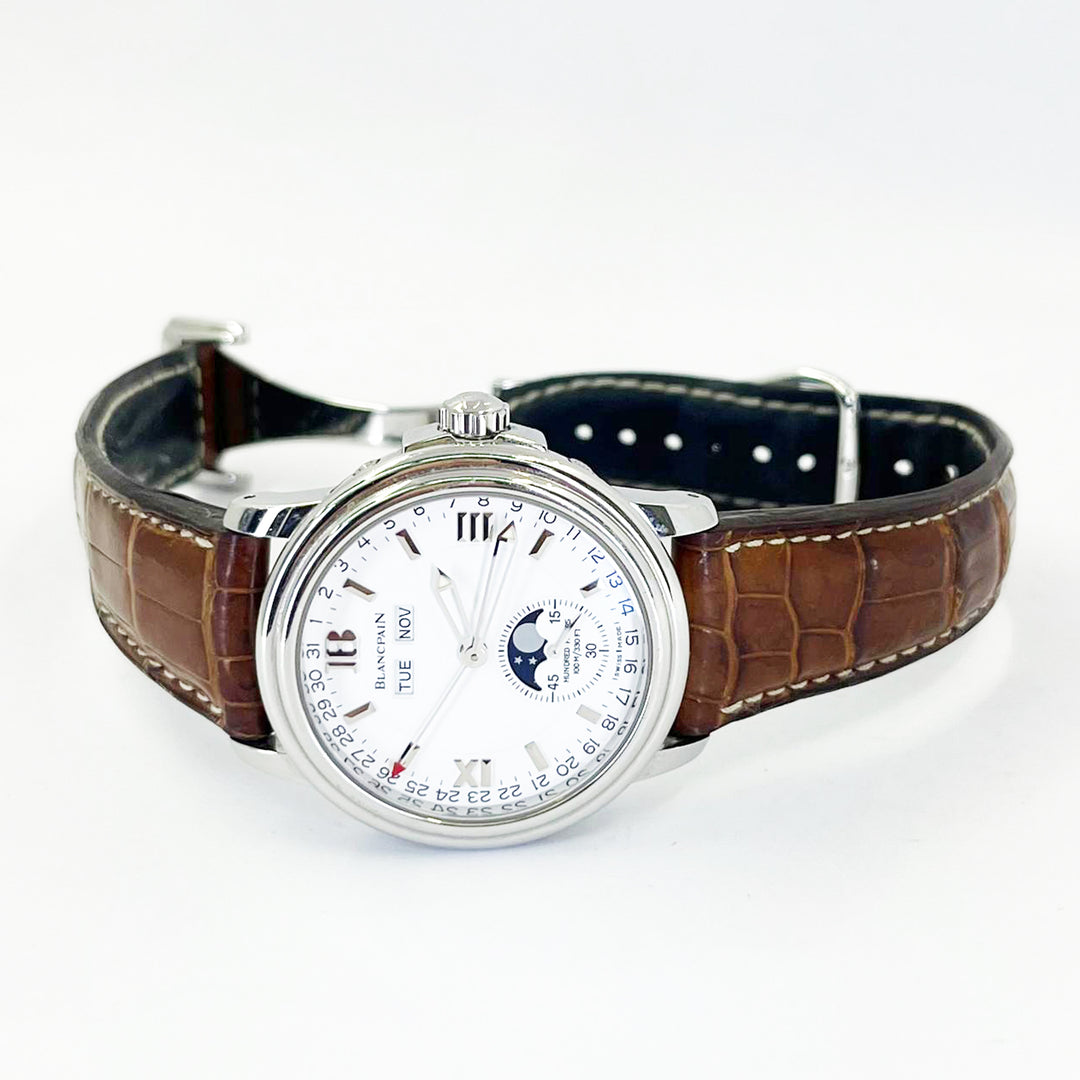 Blancpain Leman Moonphase 38mm Stainless Steel Triple Calendar Automatic Watch