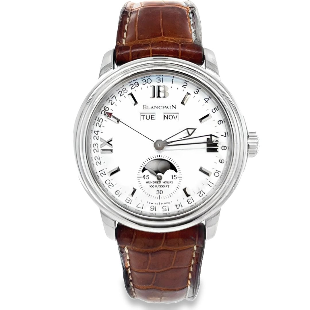 Blancpain Leman Moonphase 38mm Stainless Steel Triple Calendar Automatic Watch
