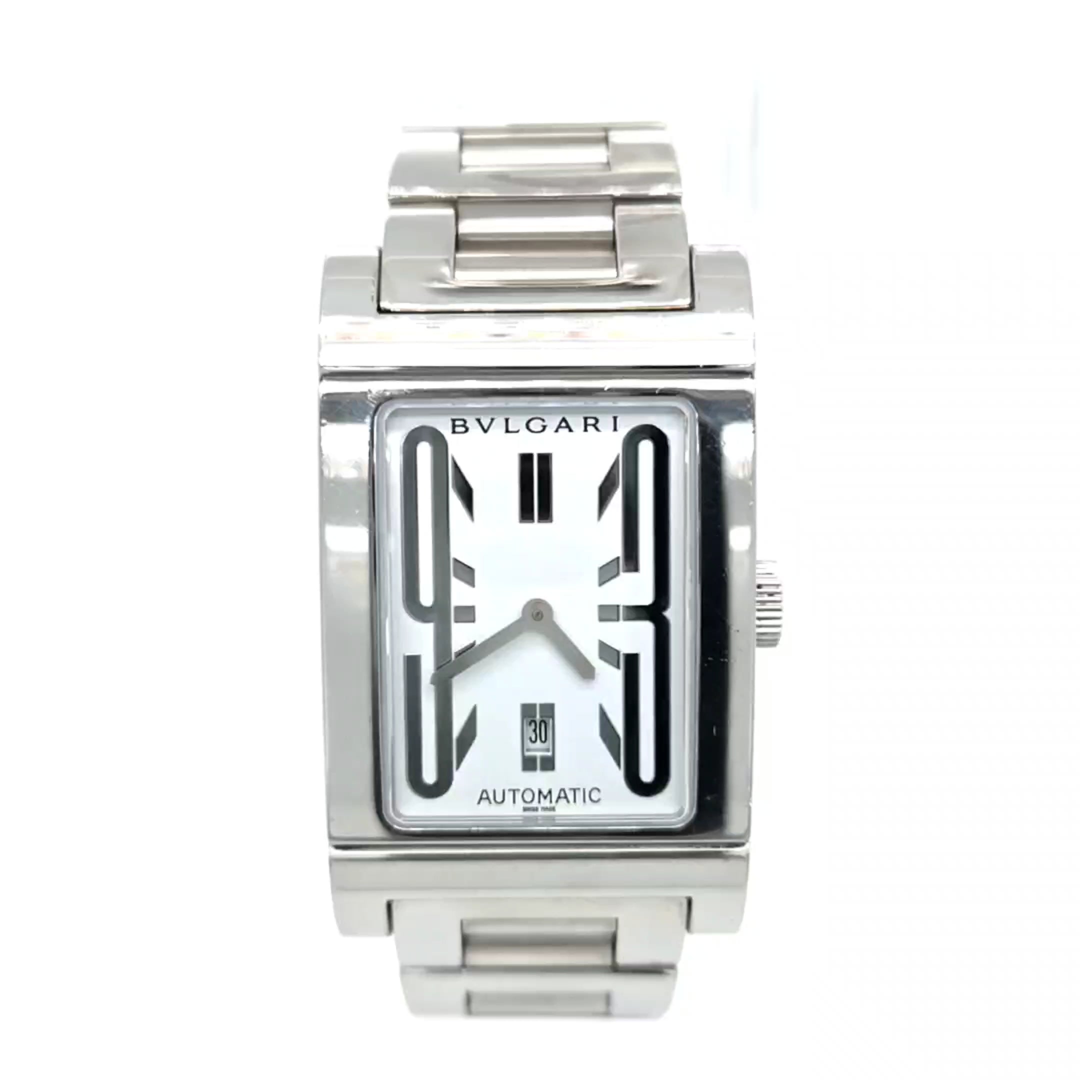 BVLGARI Rettangolo 自動巻き 時計　ジャンク品 Bulgari Rettangolo Automatic Stainless Steel Watch – White Dial