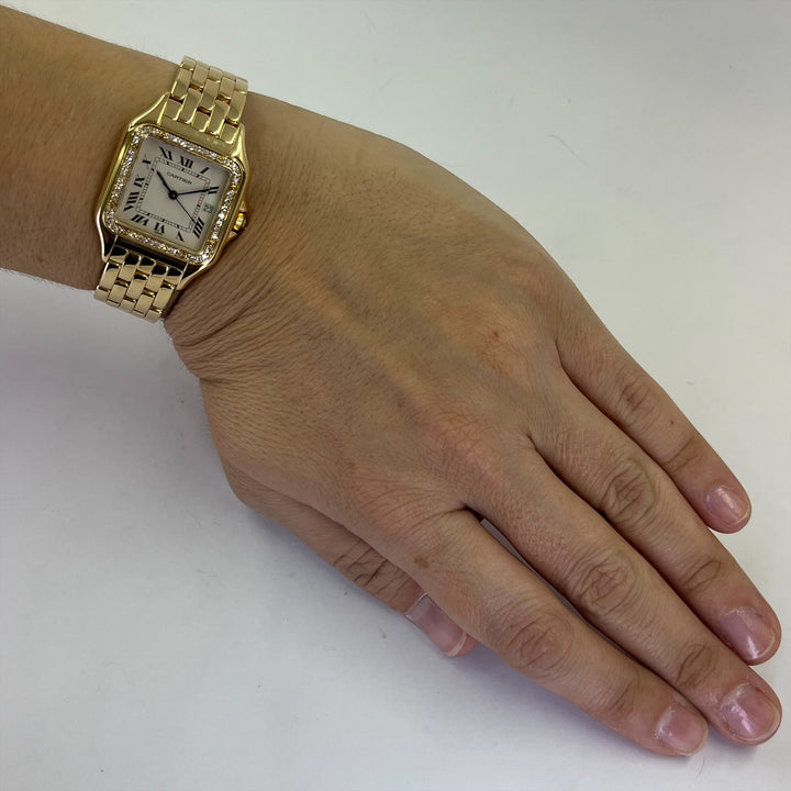 Cartier Panthere 27mm 18K Yellow Gold Diamond Bezel Quartz Watch