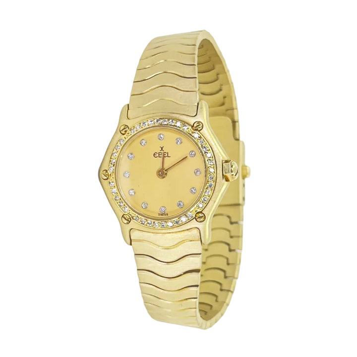 Ebel Wave Mini 18K Yellow Gold Watch with Diamond Markers