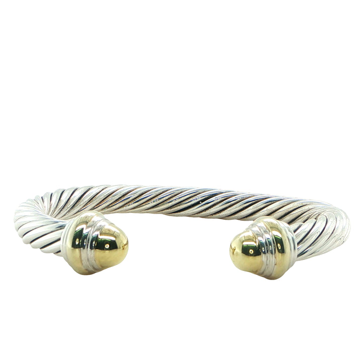 David Yurman Sterling Silver & 14K Gold Cable Cuff Bracelet 7mm