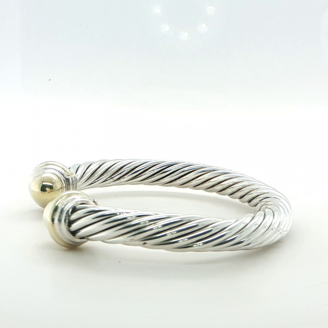 David Yurman Sterling Silver & 14K Gold Cable Cuff Bracelet 7mm