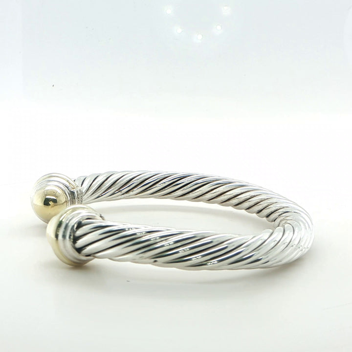 David Yurman Sterling Silver & 14K Gold Cable Cuff Bracelet 7mm