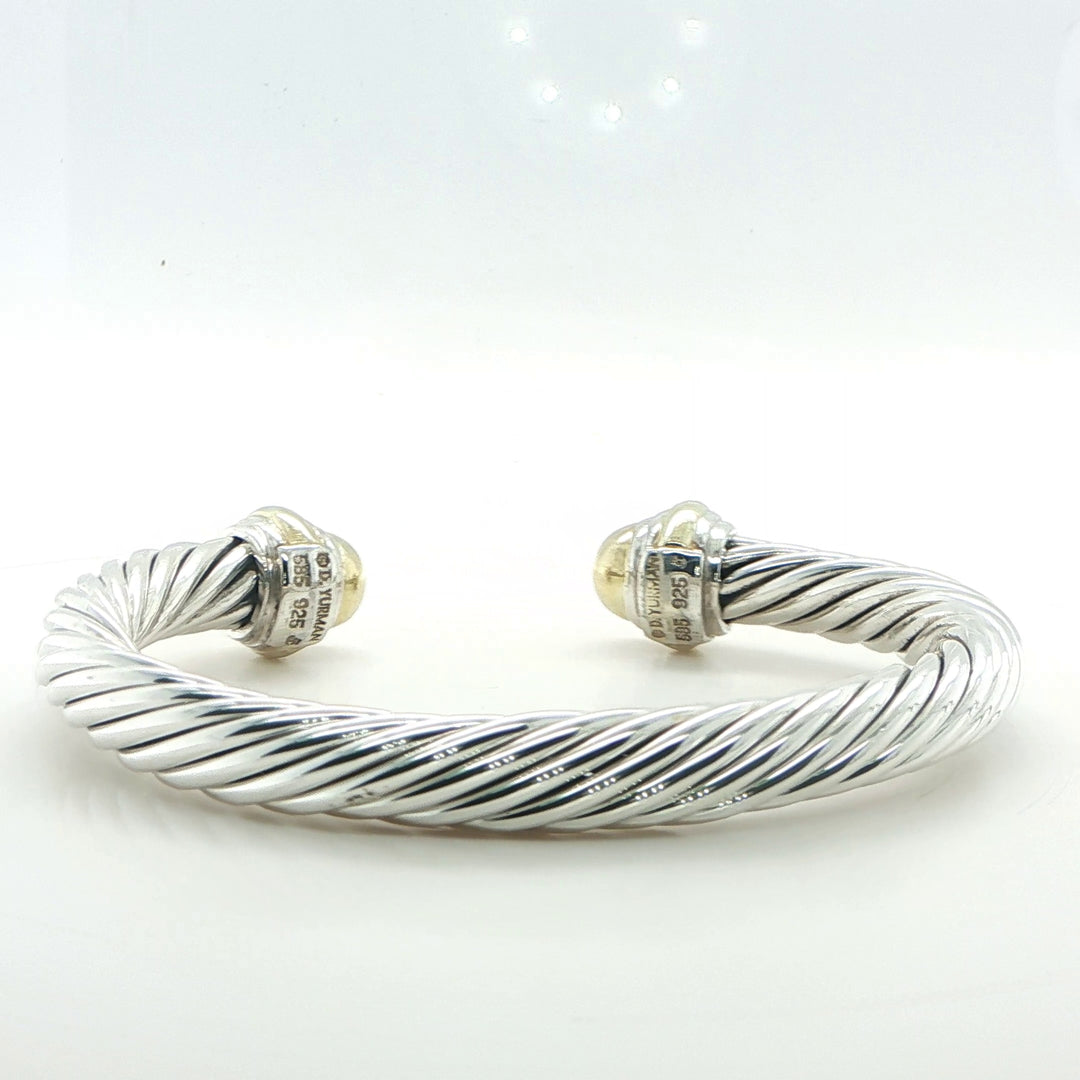 David Yurman Sterling Silver & 14K Gold Cable Cuff Bracelet 7mm