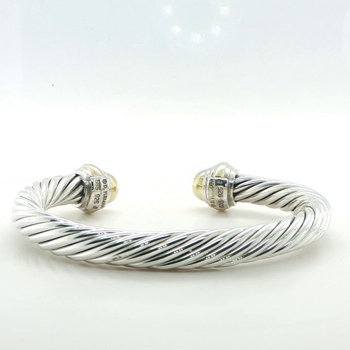 David Yurman Sterling Silver & 14K Gold Cable Cuff Bracelet 7mm