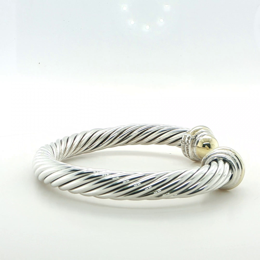 David Yurman Sterling Silver & 14K Gold Cable Cuff Bracelet 7mm