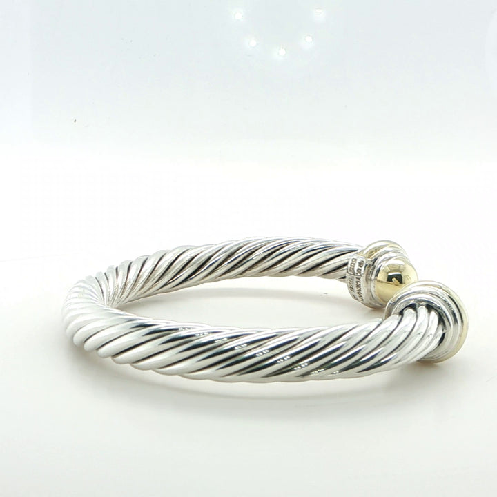 David Yurman Sterling Silver & 14K Gold Cable Cuff Bracelet 7mm