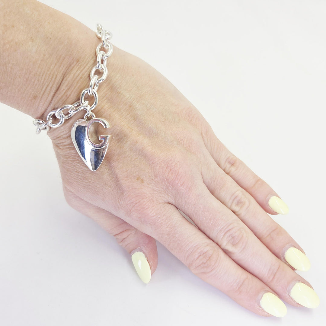 Gucci 925 Sterling Silver Heart Bracelet 8 Inches