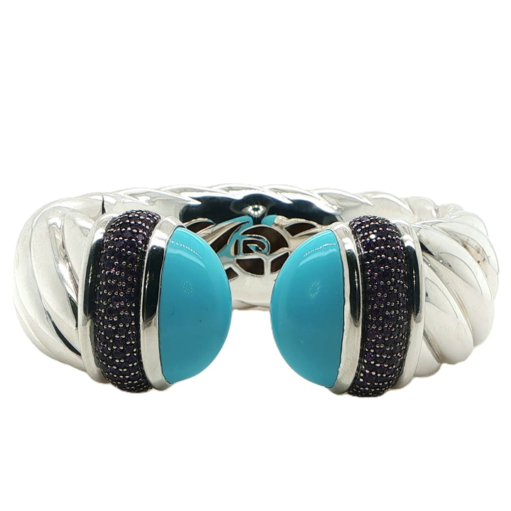 David Yurman Sterling Silver Amethyst & Turquoise Wide Cuff Bracelet