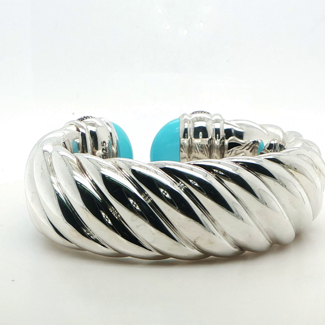 David Yurman Sterling Silver Amethyst & Turquoise Wide Cuff Bracelet