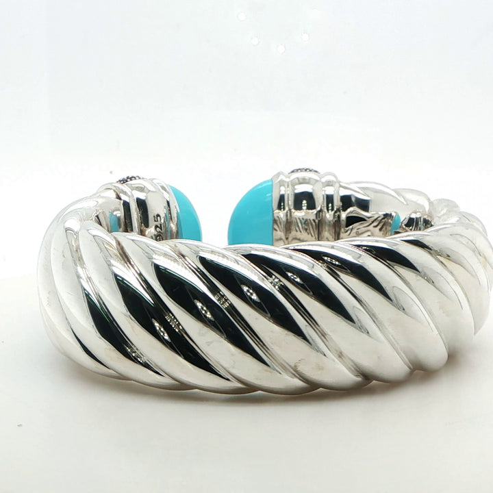 David Yurman Sterling Silver Amethyst & Turquoise Wide Cuff Bracelet