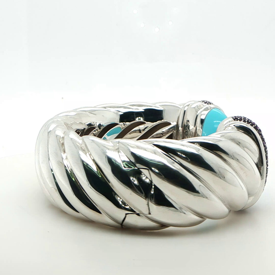 David Yurman Sterling Silver Amethyst & Turquoise Wide Cuff Bracelet