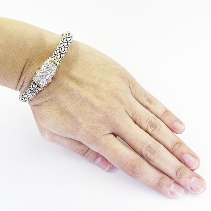 John Hardy 18K Gold & Sterling Silver White Sapphire Bracelet