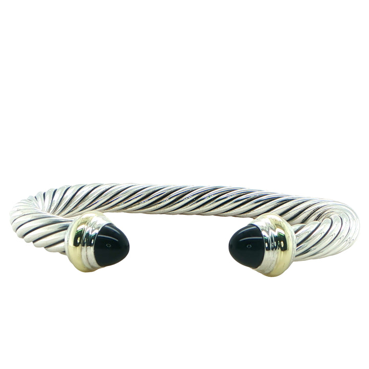 David Yurman Sterling Silver & 14K Gold Onyx Cuff Bracelet