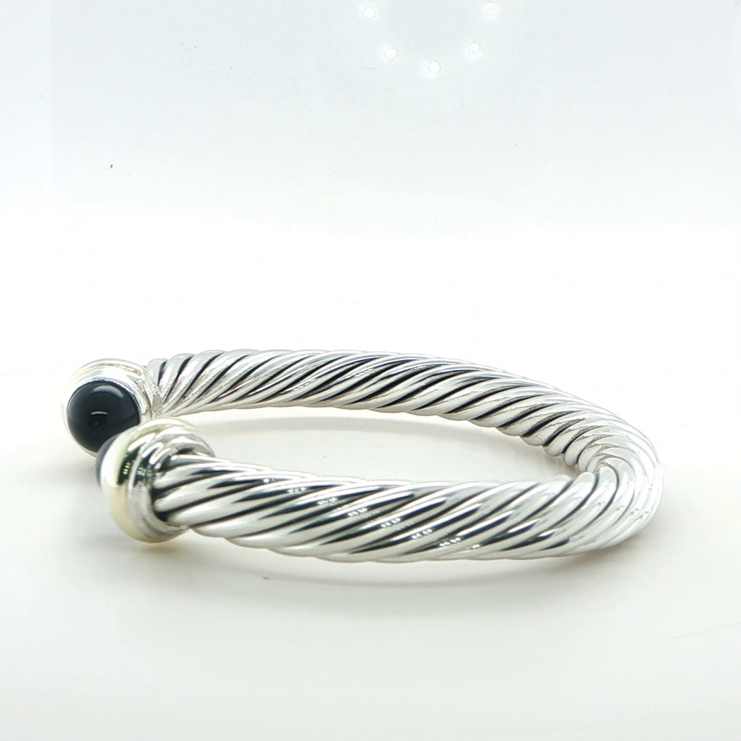 David Yurman Sterling Silver & 14K Gold Onyx Cuff Bracelet