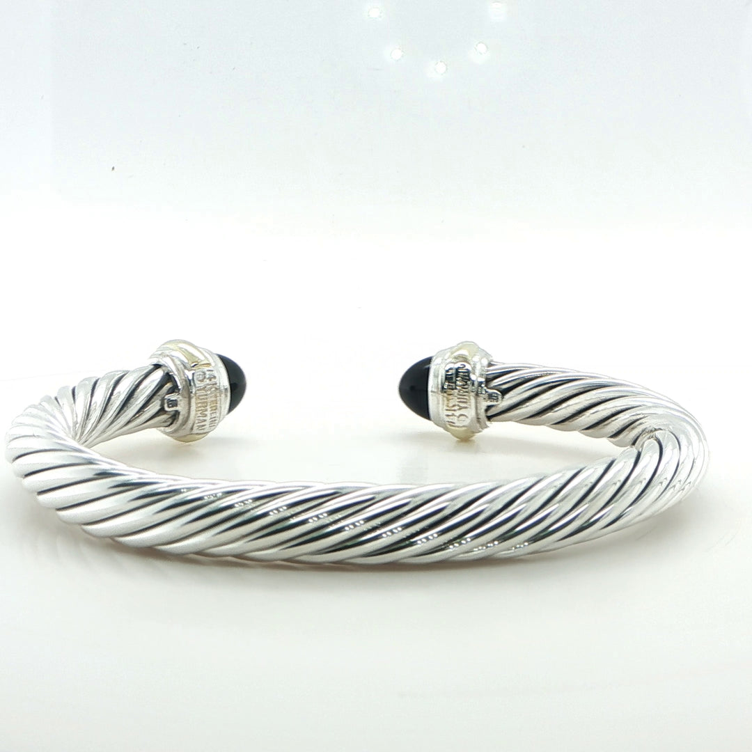 David Yurman Sterling Silver & 14K Gold Onyx Cuff Bracelet
