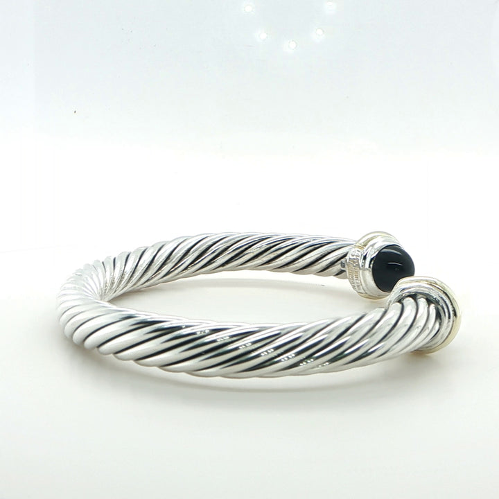 David Yurman Sterling Silver & 14K Gold Onyx Cuff Bracelet