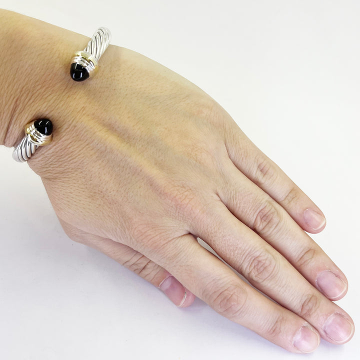 David Yurman Sterling Silver & 14K Gold Onyx Cuff Bracelet