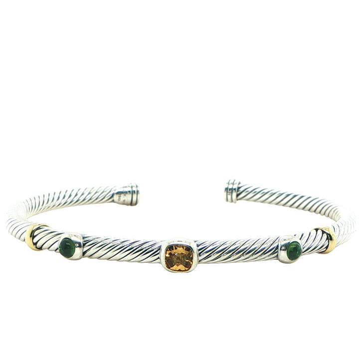 David Yurman Citrine & Tourmaline Cuff Bracelet Sterling Silver 18K Gold
