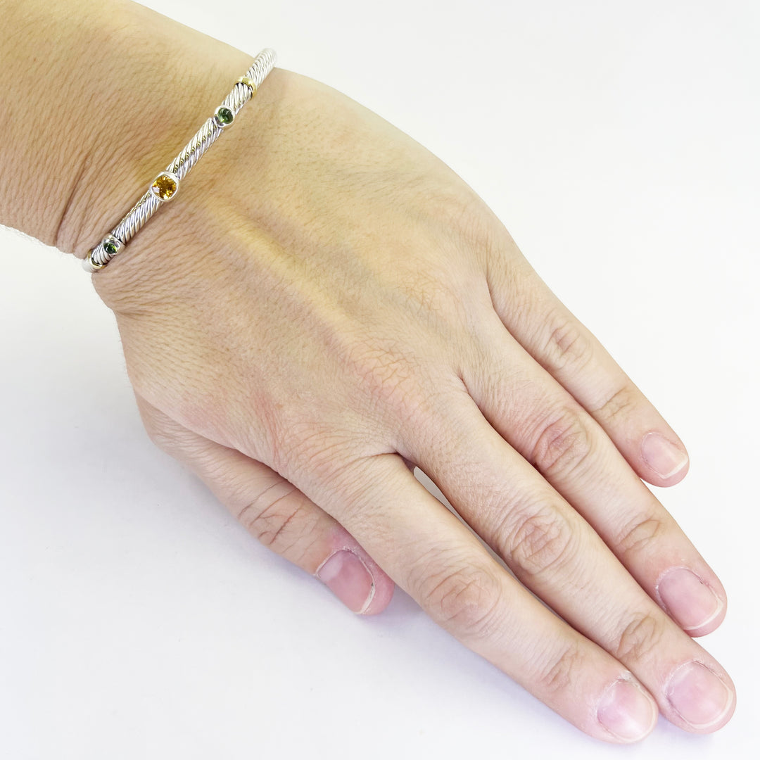 David Yurman Citrine & Tourmaline Cuff Bracelet Sterling Silver 18K Gold