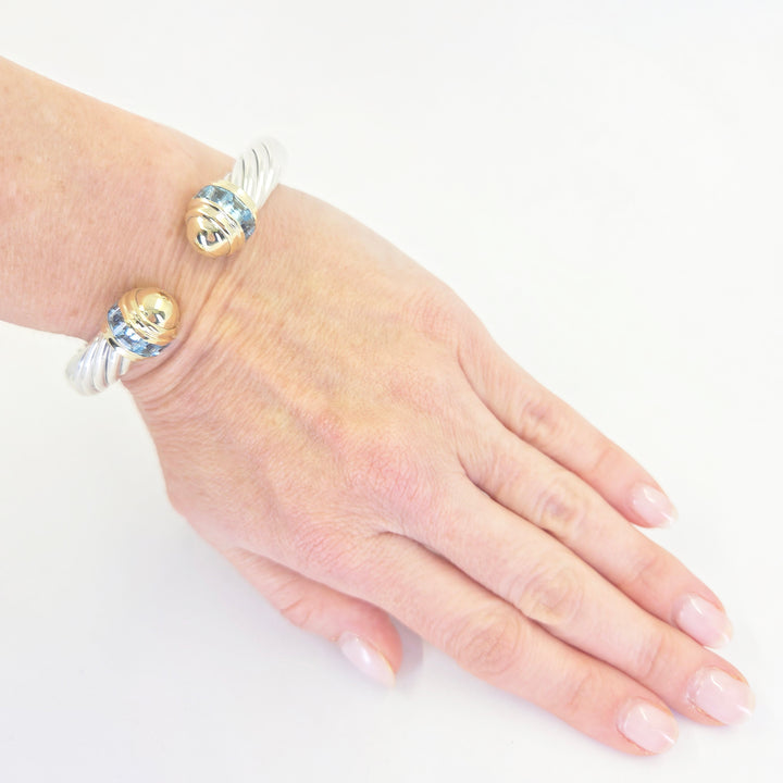 David Yurman Sterling Silver 10mm Blue Topaz Cuff Bracelet