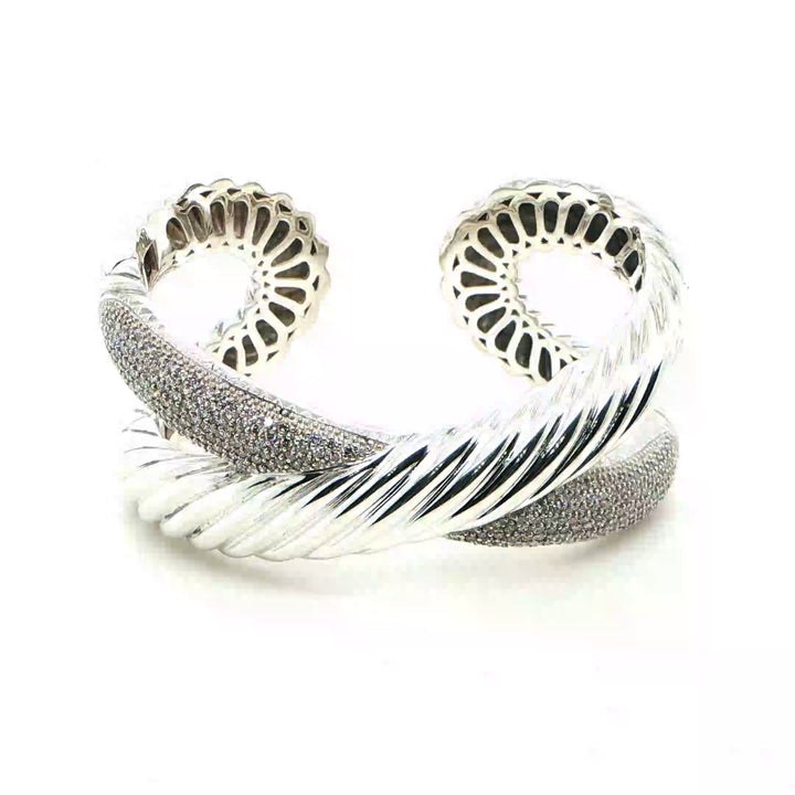 David Yurman X Diamond Hinged Cuff Bracelet Sterling Silver
