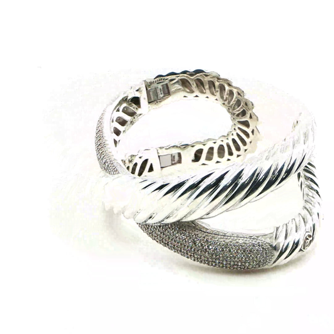David Yurman X Diamond Hinged Cuff Bracelet Sterling Silver