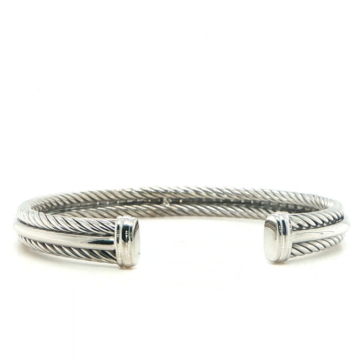 David Yurman Diamond Cable Cuff Bracelet Sterling Silver