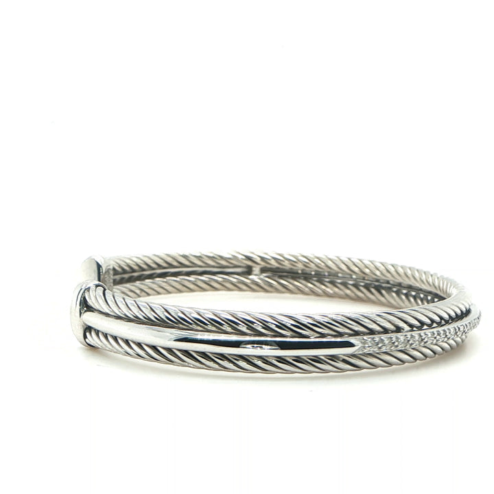 David Yurman Diamond Cable Cuff Bracelet Sterling Silver