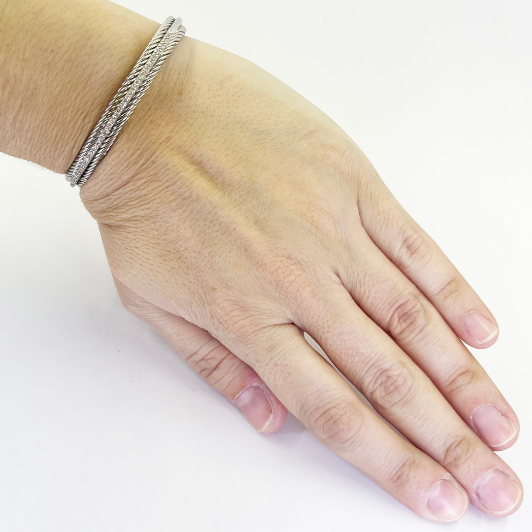 David Yurman Diamond Cable Cuff Bracelet Sterling Silver