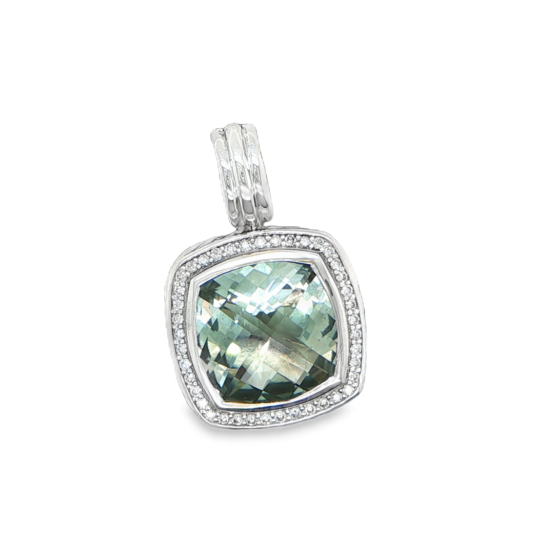 David Yurman Albion Prasiolite & Diamond Pendant Sterling Silver 18K Gold