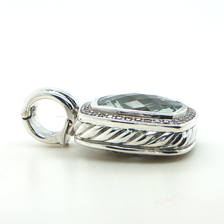 David Yurman Albion Prasiolite & Diamond Pendant Sterling Silver 18K Gold