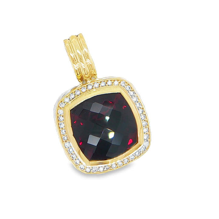 David Yurman Albion Garnet & Diamond Pendant Sterling Silver 18K Gold