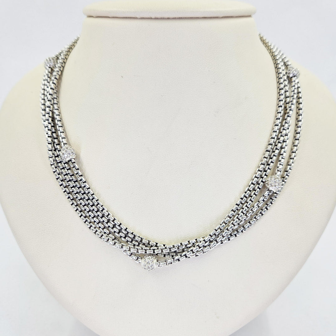 David Yurman 18K Gold & Sterling Silver Four-Strand Diamond Necklace