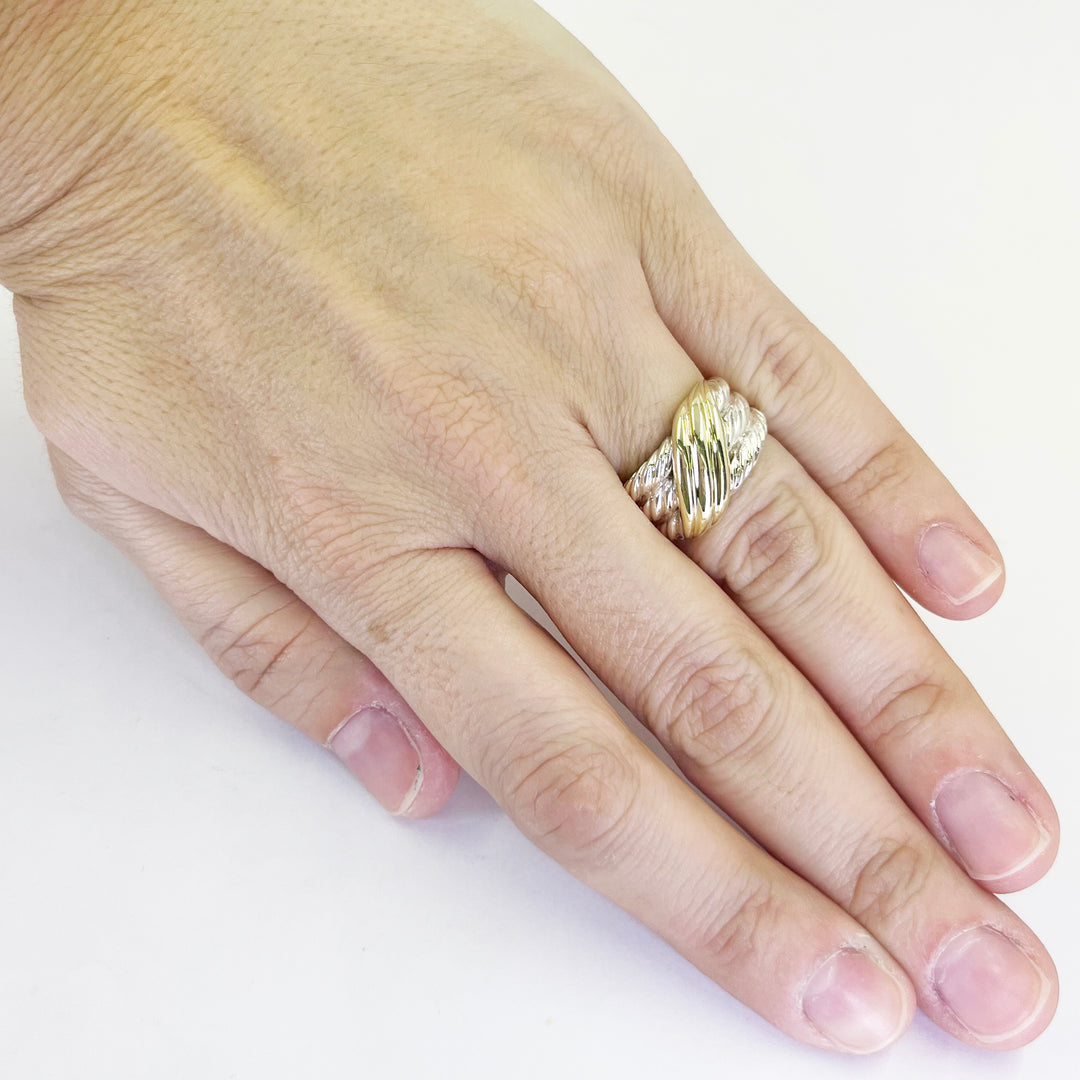 David Yurman Sterling Silver & 14K Gold Wave Ring