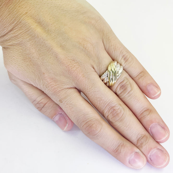 David Yurman Sterling Silver & 14K Gold Wave Ring