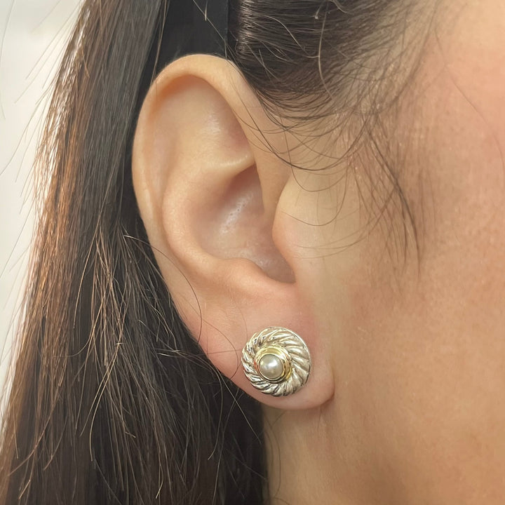 David Yurman Pearl Stud Earrings in Sterling Silver & 14K Gold
