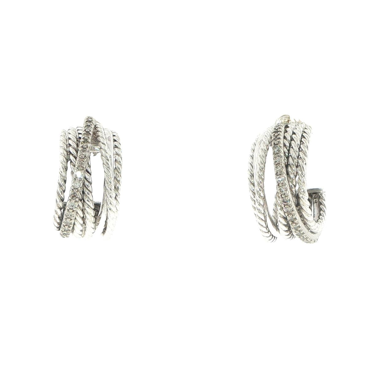デヴィッドヤーマン david yuman 14K ピアス David Yurman 14K Gold & Sterling Silver Diamond Crossover Earrings