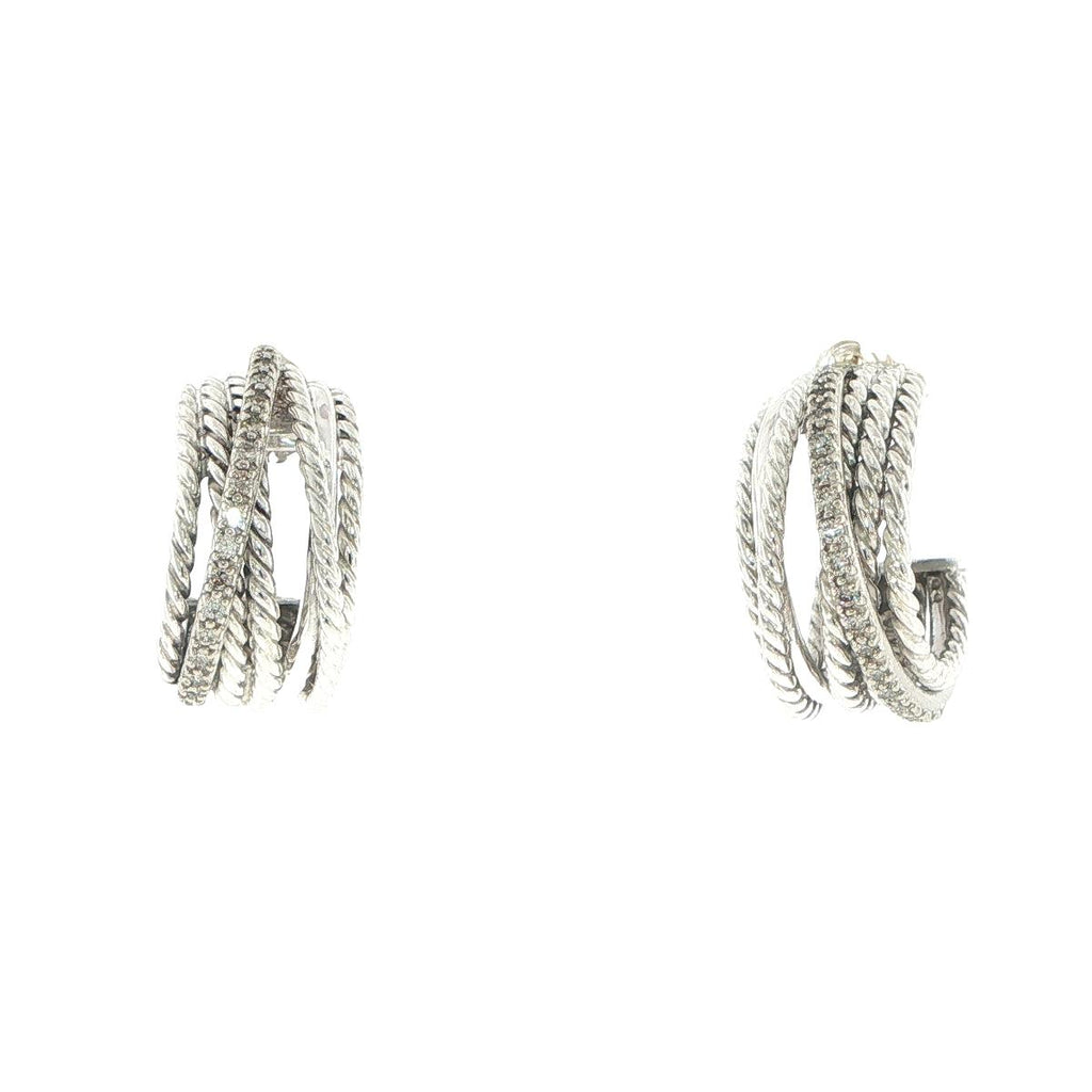 デヴィッドヤーマン david yuman 14K ピアス David Yurman 14K Gold & Sterling Silver Diamond Crossover Earrings
