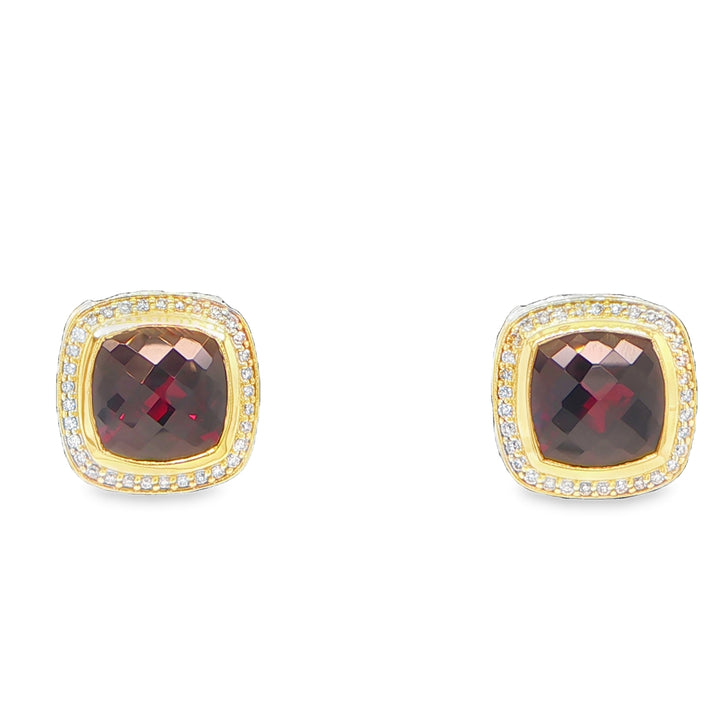 David Yurman Albion Garnet & Diamond Earrings Silver 18K Gold