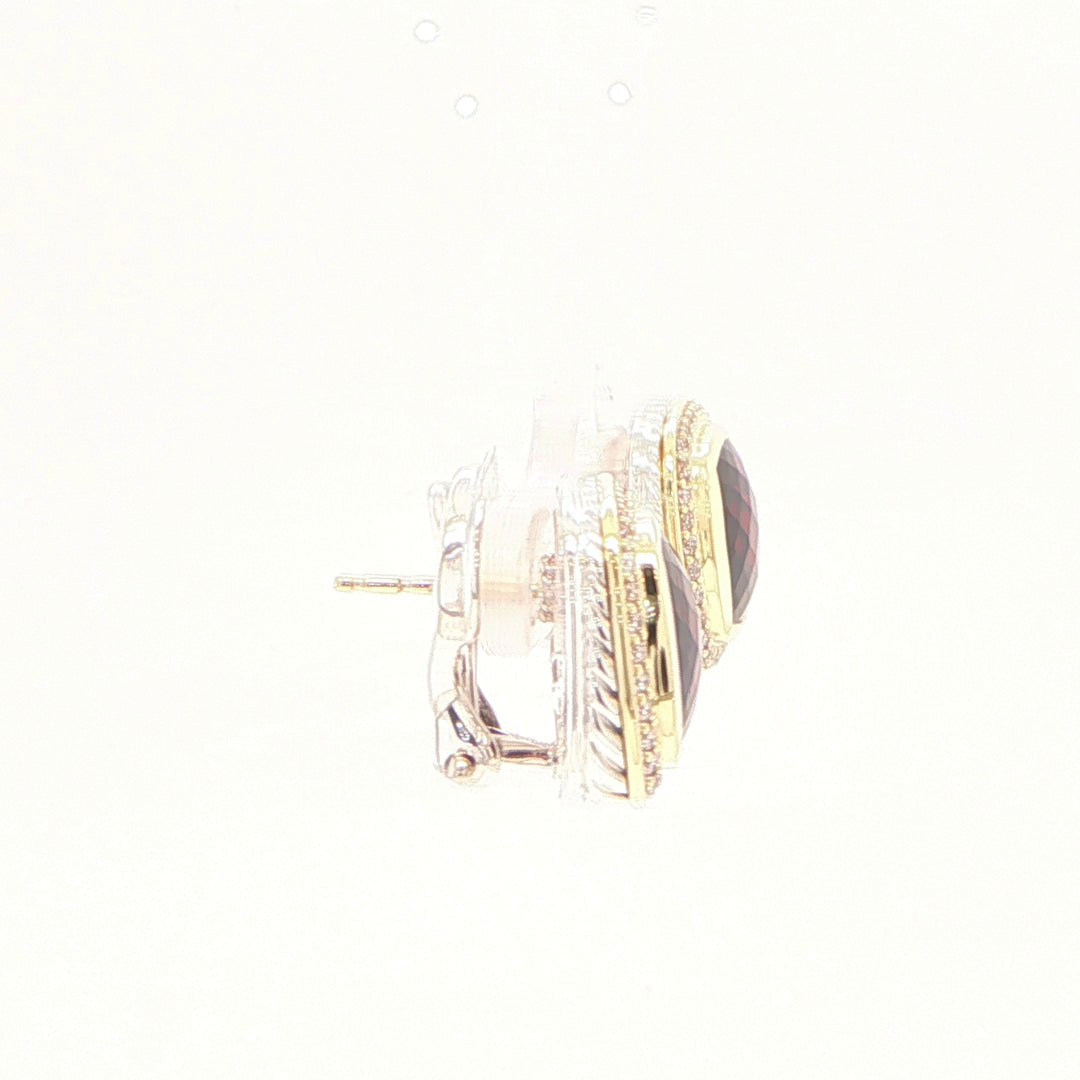 David Yurman Albion Garnet & Diamond Earrings Silver 18K Gold